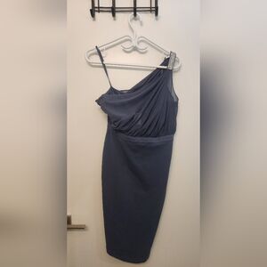 NWT Le Chateau One-Shoulder Dress in Deep Grey Blue. size M